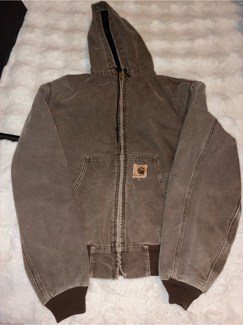 Y2K vintage Carhartt Brown Hooded Workwear Zip-Up Jacket